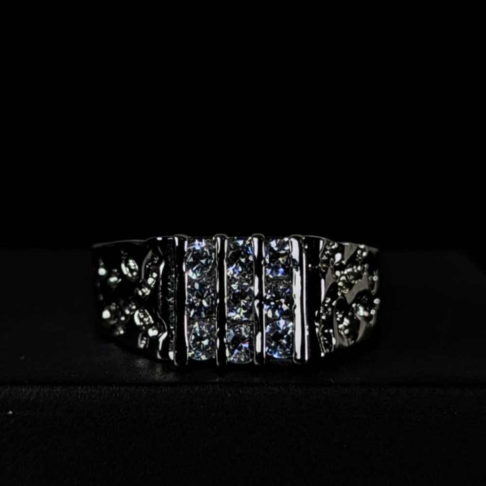Vintage 925 Silver Nugget Statement Ring Triple Row Iced Men's Band NOS • 8.7g - Picture 2 of 7